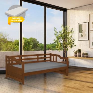 Imagem de Cama Zurique com Colchão Mona Solteiro Madeira Maciça com Acabamento Premium Castanho