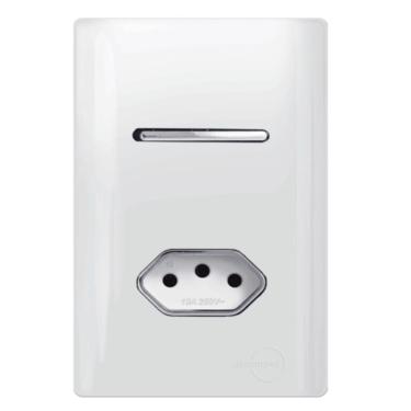 Imagem de Interruptor Simples + Tomada Universal 2P+T 20A Cromado com Placa 4x2 Branco - DC-120021 - NOVARA