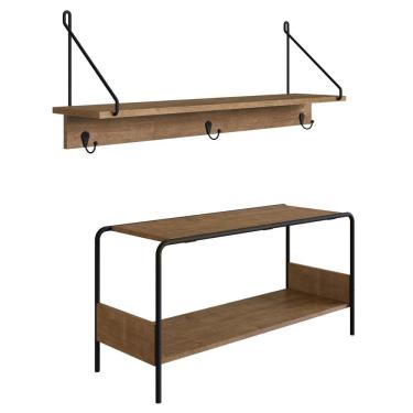 Imagem de Kit Prateleira Decorativa e Sapateira Banco Para Hall De Entrada Tube Vermont/Preto - Artesano