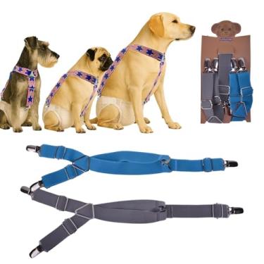 Imagem de Suspensórios de fraldas para cães femininos e machos, pacote com 2 (estrelas da bandeira dos EUA e listras do arco-íris), ajustáveis, clipes elásticos para cães de 4,5 a 90 kg evitam a troca de