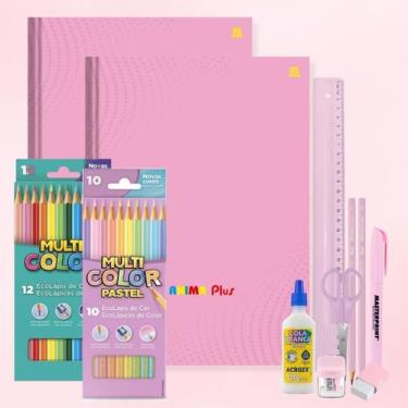 Imagem de Kit Material Escolar Volta as Aulas Menina Tons Pasteis 32 pecas Rosa 