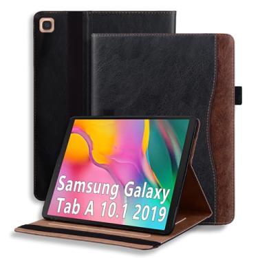 Imagem de TIPOYOROOS Capa para Galaxy Tab A de 10,1 polegadas 2019, capa inteligente com bolso e suporte para lápis, couro PU empresarial com slot para cartão para tablet Samsung Galaxy Tab A SM-T510, preta