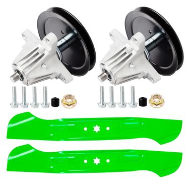 Imagem de JYLEYJ Kit de reconstrução de cortador de grama 46 compatível com MTD Cub Ca det XT1-LT46 XT2-LX46 T240 T8200 Inclui 2 eixos 918-06977 918-06977A, 2 lâminas 742-04244, 742-04290