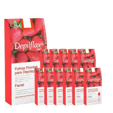 Imagem de 12cx Folhas Prontas Depilação Facial Depilflax Morango 24un