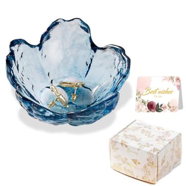 Imagem de Anel de vidro de flor azul, bandeja de joias, suporte de anel, prato fofo, organizador de vaidade para mesa de cabeceira ou banheiro, bugiganga estética, presente para esposa, mãe, filha