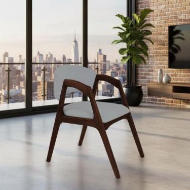 Imagem de Cadeira de Jantar Estofada Gabriela Castanho Linho Cinza - IDEAL DECOR