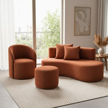 Imagem de Conjunto 01 Poltrona + Sofá e 1 Puff Curvo Orgânico Nature Gaia Boucle