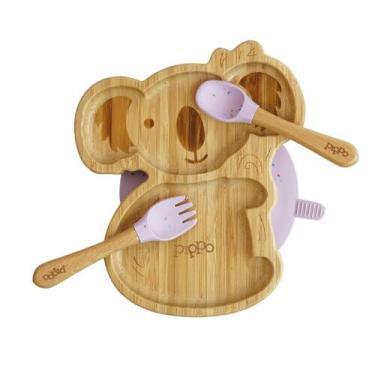 Imagem de Kit Prato de Bambu + Talheres - PIPPO, Coala Ventosa Violeta