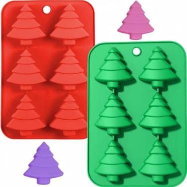 Imagem de Dwwffer Pacote com 2 moldes de silicone para árvore de Natal, molde de cozimento de bolo, chocolate, doces, sabonetes artesanais, cubos de gelo, formas de biscoitos, formas de Natal para chocolate