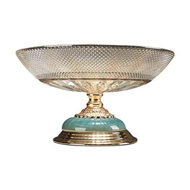 Imagem de URGDWEKJY Tigela de frutas, bancada, cesta de frutas, retrô, tigela de frutas de vidro cerâmica, metal, tigela de salada de vegetais de grande capacidade, decoração de sala de estar, bandeja de
