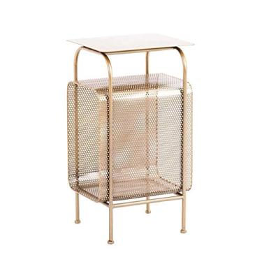 Imagem de P9IDEDFH Mesa de centro pequena - mesa de telefone com prateleiras de malha, para corredor de escritório ou sala de estar, móveis de madeira com detalhes de metal e