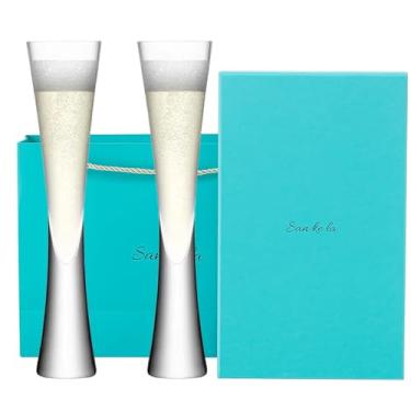 Imagem de Sihanoukville Conjunto de 4 taças de champanhe de cristal sem haste - taças de casamento para noiva e noivo, taças de champanhe branco profissionais