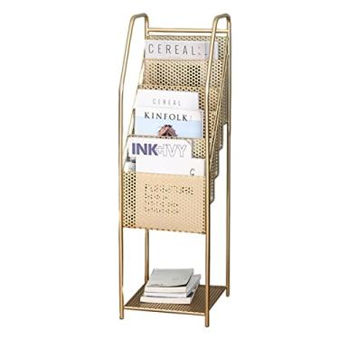 Imagem de Prateleiras e prateleiras douradas, organizador de revistas de chão, organizador de arquivos de correio, para sala de espera, sala de estar