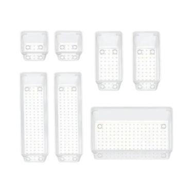 Imagem de Organizador Multiuso Modular Kit Com 7 Potes Com Tamanhos Diversos Acrílico Cristal Base em Silicone - Ideal Para Gavetas, Bancadas, Armários, Closet, Ferramentas, Maquiagem, Escritório.