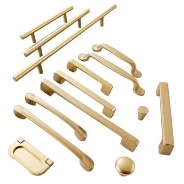 Imagem de Puxadores de armário puxadores de armário de cozinha dourados puxadores de porta de armário puxadores de gaveta puxadores de móveis ferragens 2 peças (9015-64 mm)