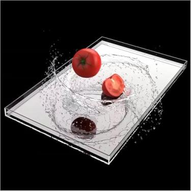 Imagem de LGEOELIAS Bandeja de fotografia de acrílico transparente, altura 2,3/9,9 cm, vitrine, tanque de água rasa, caixa portátil de armazenamento de alimentos e cosméticos