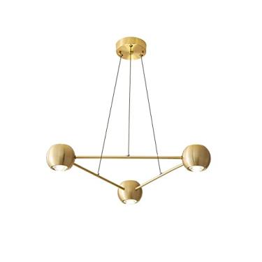 Imagem de YQSLQZZ Lustre de latão escovado, luminária pendente dourada moderna iluminada superior e inferior, luzes de teto semi-embutidas com altura ajustável, luz neutra 4000K