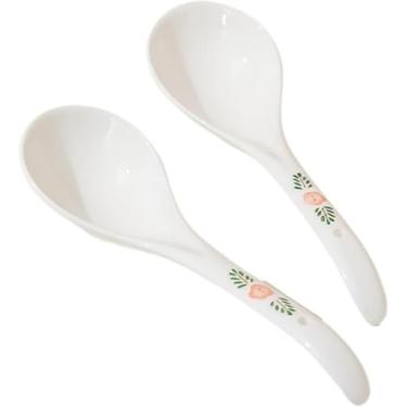 Imagem de Colheres De Jantar Grandes Colher De Cerâmica Branca Com Estampa Elegante Colher De Porcelana Em Forma De Ovo Conjunto De 2 Colheres De Sopa De Porcelana Para Sopa, Bolinho De Ma, One Color, L