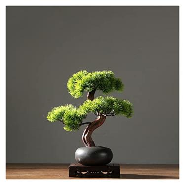 Imagem de Bonsai artificial, pinheiro, bonsai artificial, com base de madeira, 39 cm, vaso de plantas falsas, enfeite de vaso de árvore falsa, planta de cedro japonês para casa, decoração de escritório, mesa
