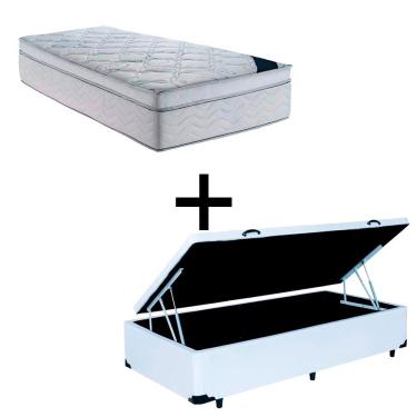 Imagem de Cama Box Baú Solteiro 88 Tecido Sintético Branco Com Colchão Toronto Molas Ensacadas Branco D33