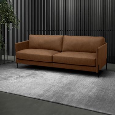 Imagem de Sofá Decorativo Karine 3 Lugares Sala de estar 210cm Pés em Aço Couro Marrom Claro Manchado G88 - Gran Belo