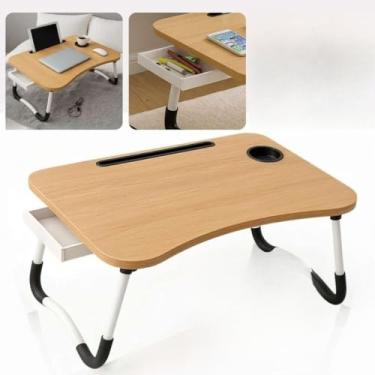 Imagem de Mesa para Notebook Mesinha para Computador Portátil Cama para estudos com Gaveta Dobravel(Mesa Marrom COM Gaveta)