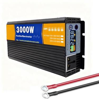 Imagem de HENGJINGTR Conversor de inversor de potência de 3000 watts DC 12V-72V para CA 110V 220V para veículo Inversor de onda senoidal pura Off Grid Inversor solar com display LED,12v to 220v 50hz