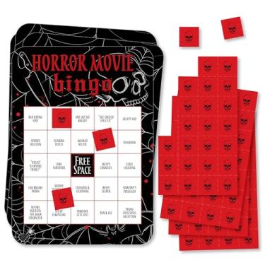 Imagem de Big Dot of Happiness Bingo de filmes de terror, jogos de festa de Halloween, atividade noturna de filme assustador, festa interativa de relógio de Halloween Bingo - Conjunto de 18