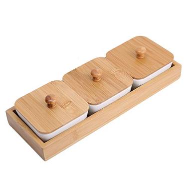 Imagem de Akozon Akozon Elegante e Cerâmica Snacks Snack Box Com Tampa - Placa de Frutas Secas de Múltiplas Especificações, Recipiente Armazenamento Nozes, Suporte Doces, Tigela Frutas, Estilo Japonês (Três