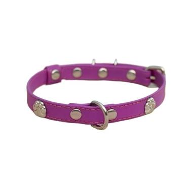 Imagem de Coleira Cachorro Couro Legítimo Rosa Filhote Delicada Passear Moda Fina Ajustável Confortável Moda(Roxa,M)