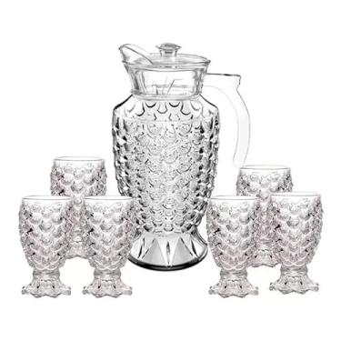 Imagem de Jarra de Vidro, Jarra de Vidro com Tampa, Kit 1 Jarra Cristal 1,7l, com 6 Copos 250ml Vidro