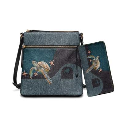 Imagem de Rchsomd Bolsa transversal de couro PU e conjunto de carteira para mulheres, bolsa Hobo espaçosa para viagens, trabalho e passeios casuais, Tartaruga, estrela-do-mar, One Size