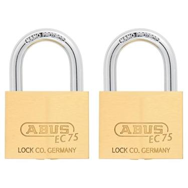 Imagem de ABUS Pacote com 2 cadeados de latão maciço 75/50 com 2 chaves para atividades ao ar livre, escola, academia, 50 mm de largura, com chave semelhante
