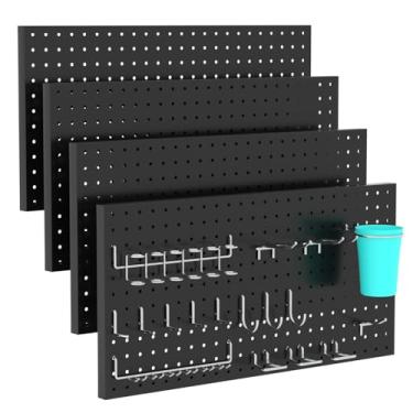 Imagem de HUZJIEHUI 4 peças de parede de metal Pegboard, organizador de parede preto, 30,5 cm L x 61 cm A x 2 cm P com tamanho de orifício de 0,6 cm, adequado para parede de casa, armazenamento de ferramentas