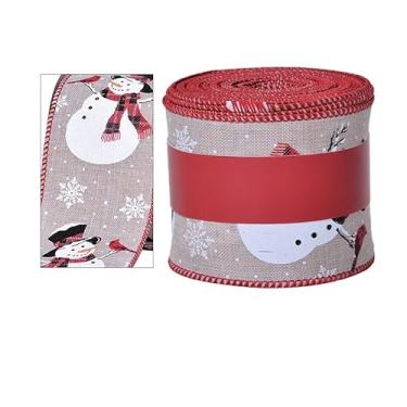 Imagem de YAMA Fita de Natal com fio 6,3 cm 10 jardas, fita impressa de boneco de neve de Natal com fio para embrulho de presente, artesanato, decoração de laços de grinaldas