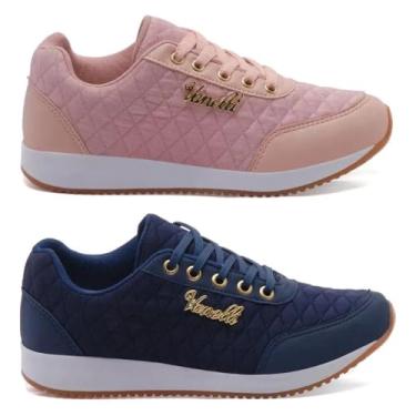 Imagem de Kit 2 Pares Tênis Feminino Casual Leve e Confortável | Tênis Feminino Versátil para Caminhada, Dia a Dia e Trabalho (Rosa Claro + Azul Marinho, BR, Adulto, Numérico, 39)