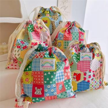 Imagem de Bolsas de cordão com estampas fofas, extragrande 25 x 27 cm, tecido reutilizável, bolsa de ginástica pequena leve, lavagem tie dye, halo menta, tamanho único