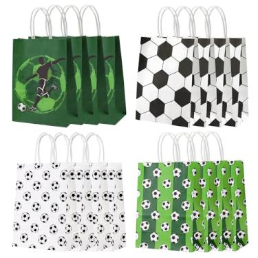 Imagem de 16 peças de papel para lembrancinhas de futebol, sacos de presente de futebol, sacos temáticos de futebol com alças, sacos de guloseimas de futebol para lanches de futebol para adultos, suprimentos de