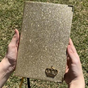 Imagem de 2X Bíblia Sagrada Dourada Luxo - Brilho Glitter Letras Média