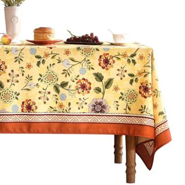 Imagem de bilin gaier Toalha de mesa pequena de linho vintage para mesa retangular, toalhas de mesa francesas florais amarelas sem rugas, capa de mesa decorativa para cozinha, jantar, Ação de Graças, Natal, 140