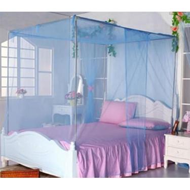 Imagem de Rede mosquiteira doméstica cor pura extra secreta cama de casal leve moda roupa de cama mosquiteiro (azul, tamanho único)