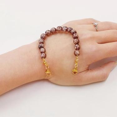 Imagem de Joias intercambiáveis com pulseira de fecho de lagosta duplo, corrente ajustável com pingente de contas de vidro de 8 mm com identificação médica e pulseiras de alerta de emergência para mulheres