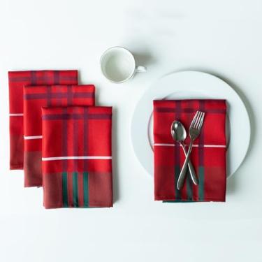 Imagem de Benson Mills Toalha de mesa de Natal com tecido xadrez Bristol, para Natal, inverno e férias (xadrez Bristol, guardanapos de 45,7 x 45,7 cm, conjunto com 4)