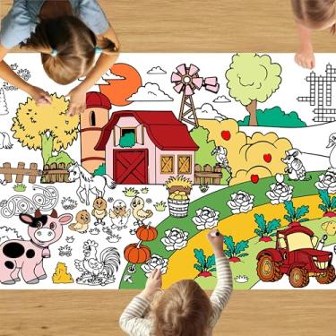 Imagem de T-Mogur Farm Animal Birthday Decorations Fall Coloring Tablecloth - 72x30inch Giant Coloring Posters & Table Cover for Kids DIY Art Crafts Activity Drawing Table Cloth for Home Classroom Party Decor