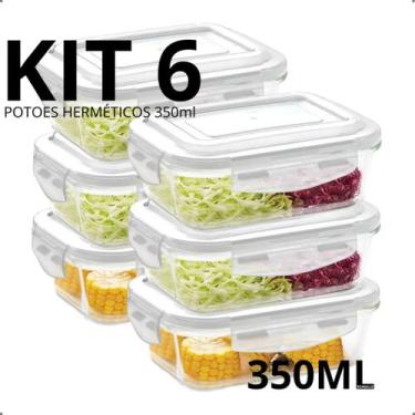 Imagem de Marmita de Vidro 350ml Potes Hermético KIT 10, 8, 6, 4 e 1 Un Tampa Tr