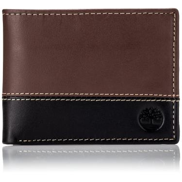 Imagem de Carteira Híbrida Masculina Timberland Hunter de Couro com três dobras, Marrom/Preto, Tamanho Único