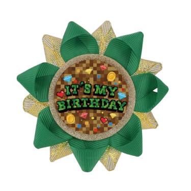 Imagem de It's My Birthday Pin de Aniversário, 10cm Minerador Pixel Broche de Aniversário Verde Pixel Minerador Tema Suprimentos para Festa Lembrancinhas e Decorações