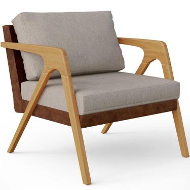 Imagem de Poltrona Para Sala De Estar Pietra Marrom Linho Bege