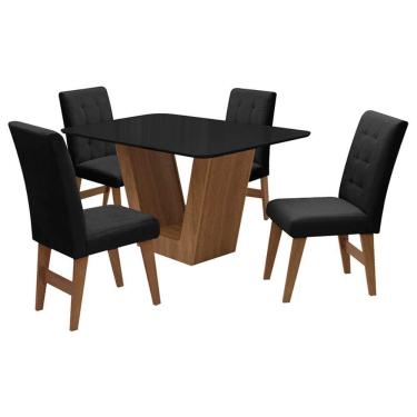 Imagem de Conj Mesa De Jantar Com 4 Cadeiras 135cm Cedro/preto/preto