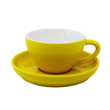 Imagem de Easy Living Goods Copo e pires de cappuccino, porcelana durável com capacidade de 227 g para bebidas especiais de café, latte, café mocha (amarelo, 1)